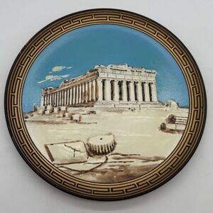 Greece Plate Parthenon Temple Black Gold Greek Wall Decor-edge‎ worn